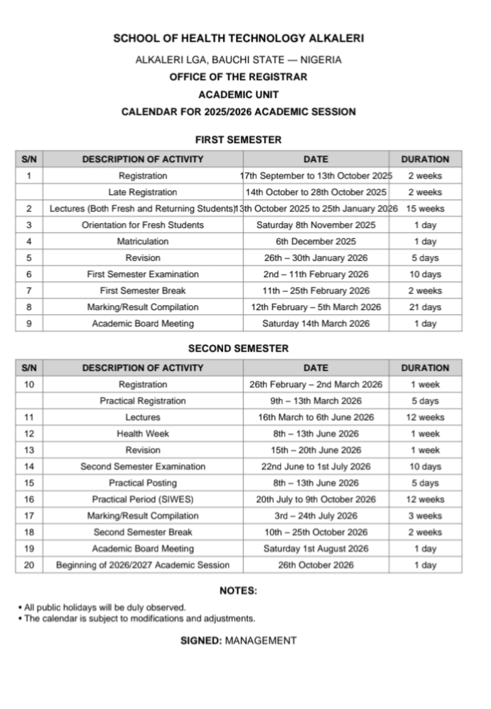 2025/2026 ACADEMIC CALENDAR 